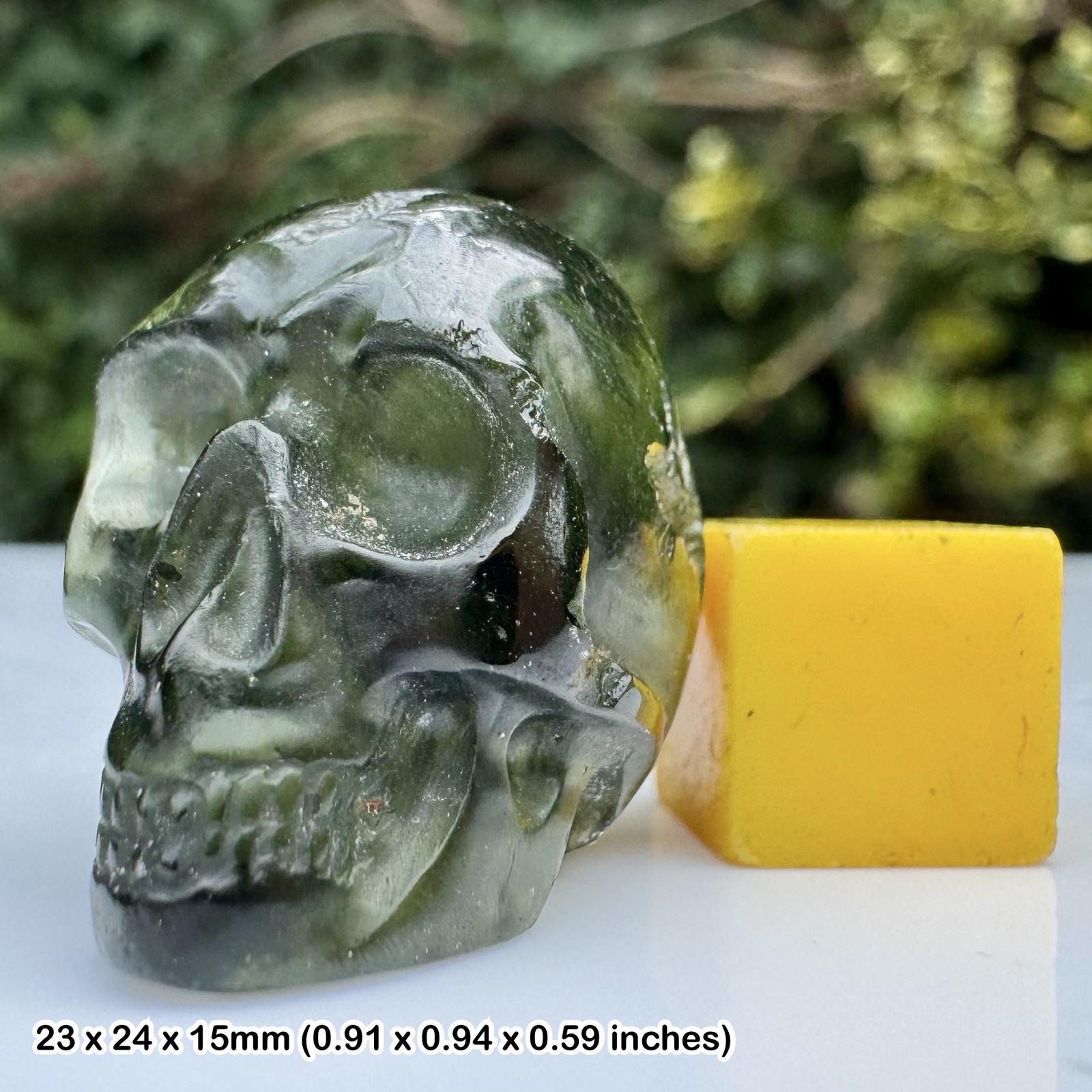 Moldavite Tektite Carved Skull 6.5g Rare Green Impact Glass Meteorite Specimen