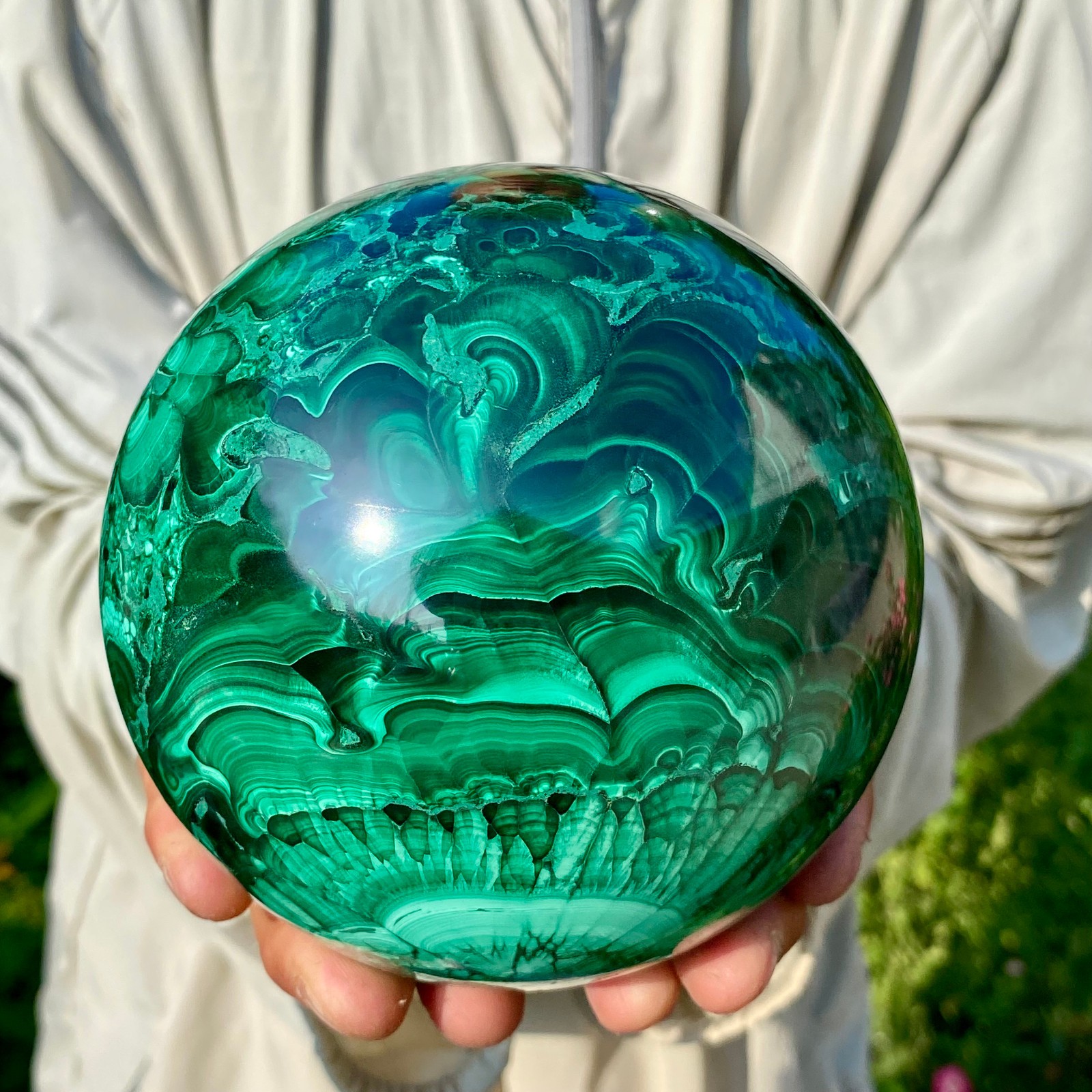 6.45LB Rare Natural Malachite quartz hand Carved sphere Crystal Healing