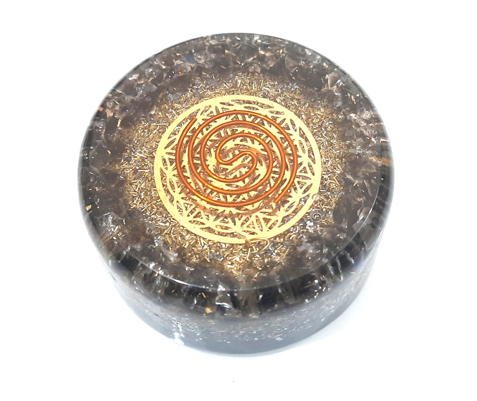 Black Obsidian Silver Golden copper Flower of Life reiki coil disc booster