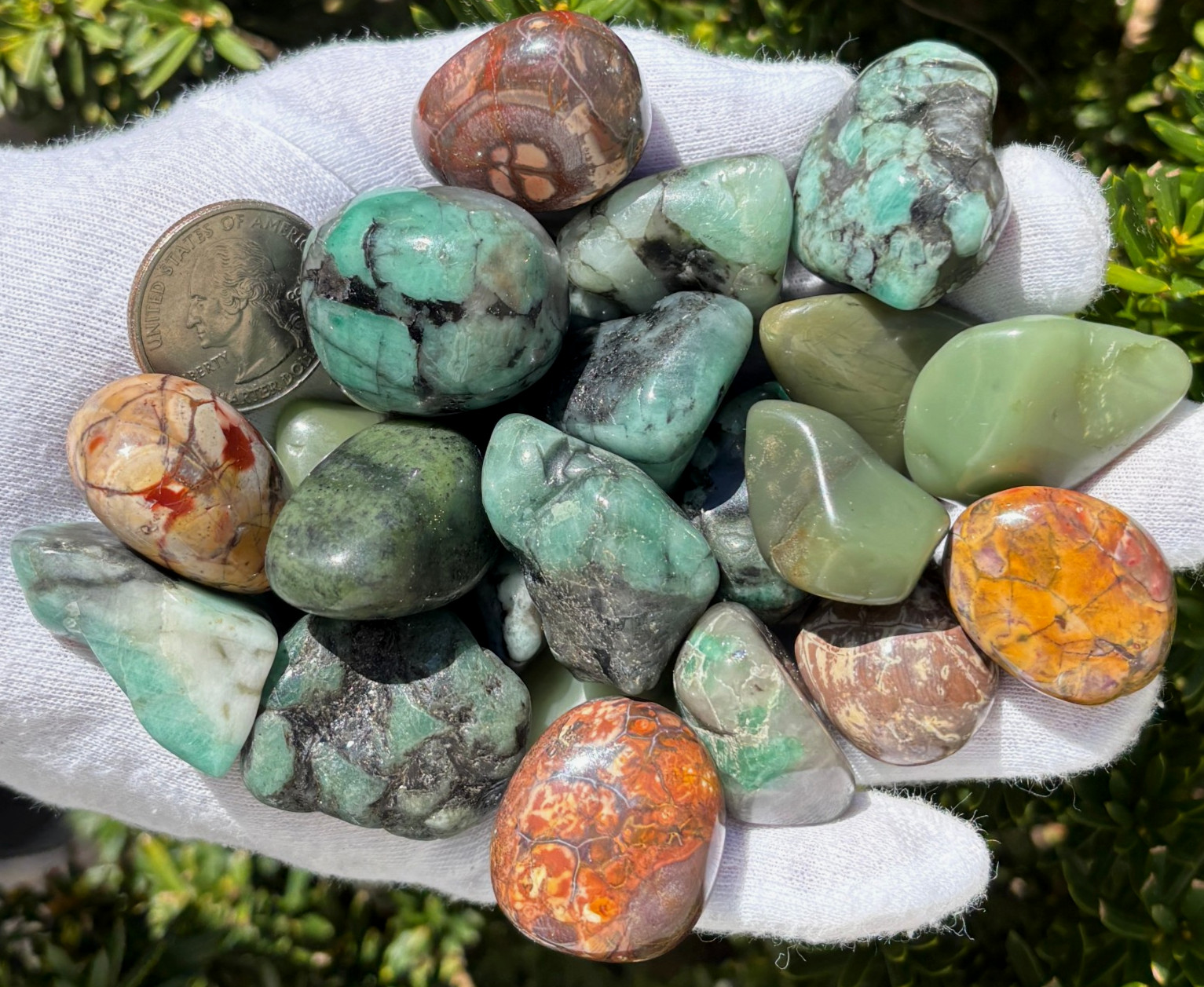 USA SALE 335g LOT EMERALD/GREEN CHERT/BIRD’S EYE RHYOLITE TUMBLES TUMBLED