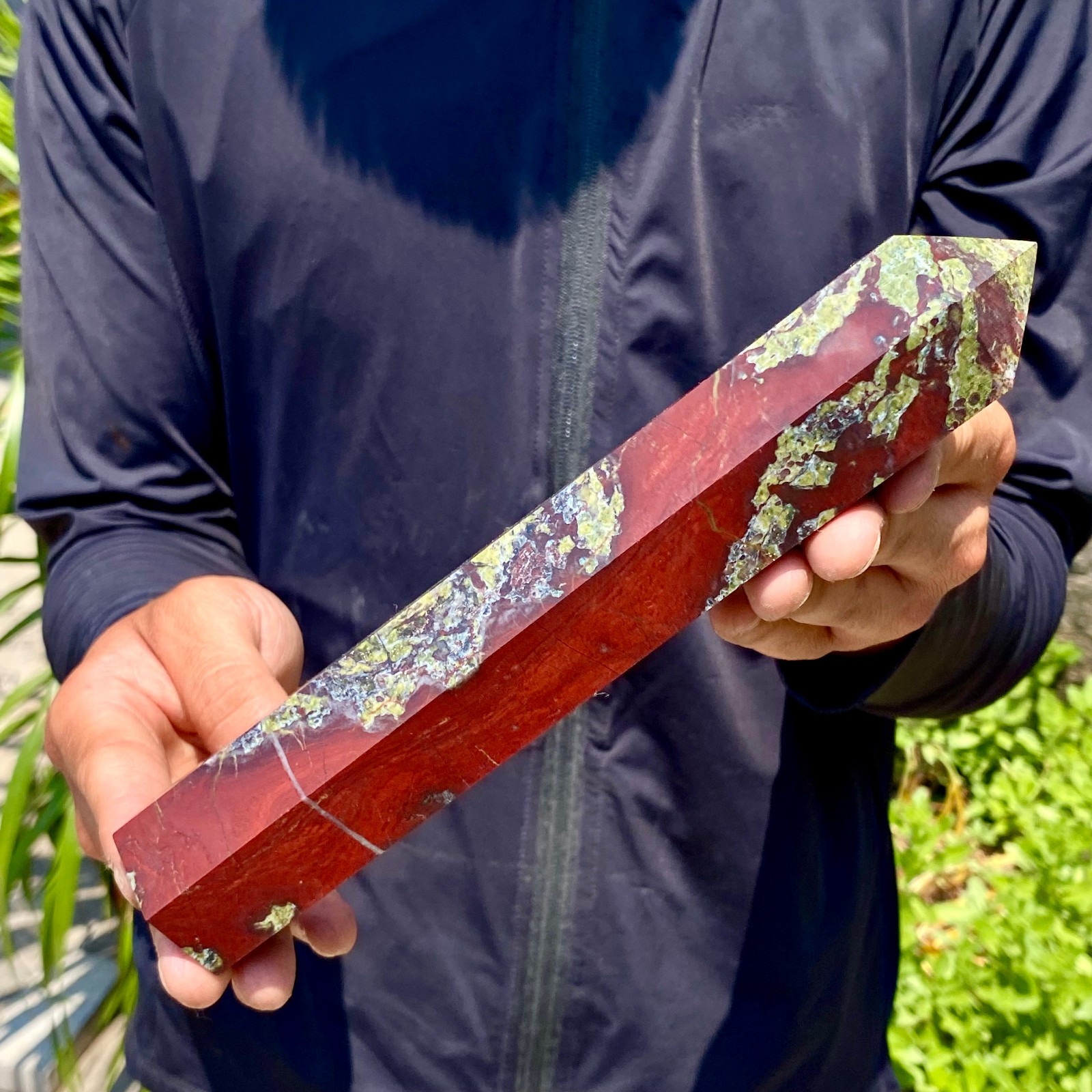 1.37LB Large Natural Dragon Blood Column Obelisk Crystal Column Wand Point Heali