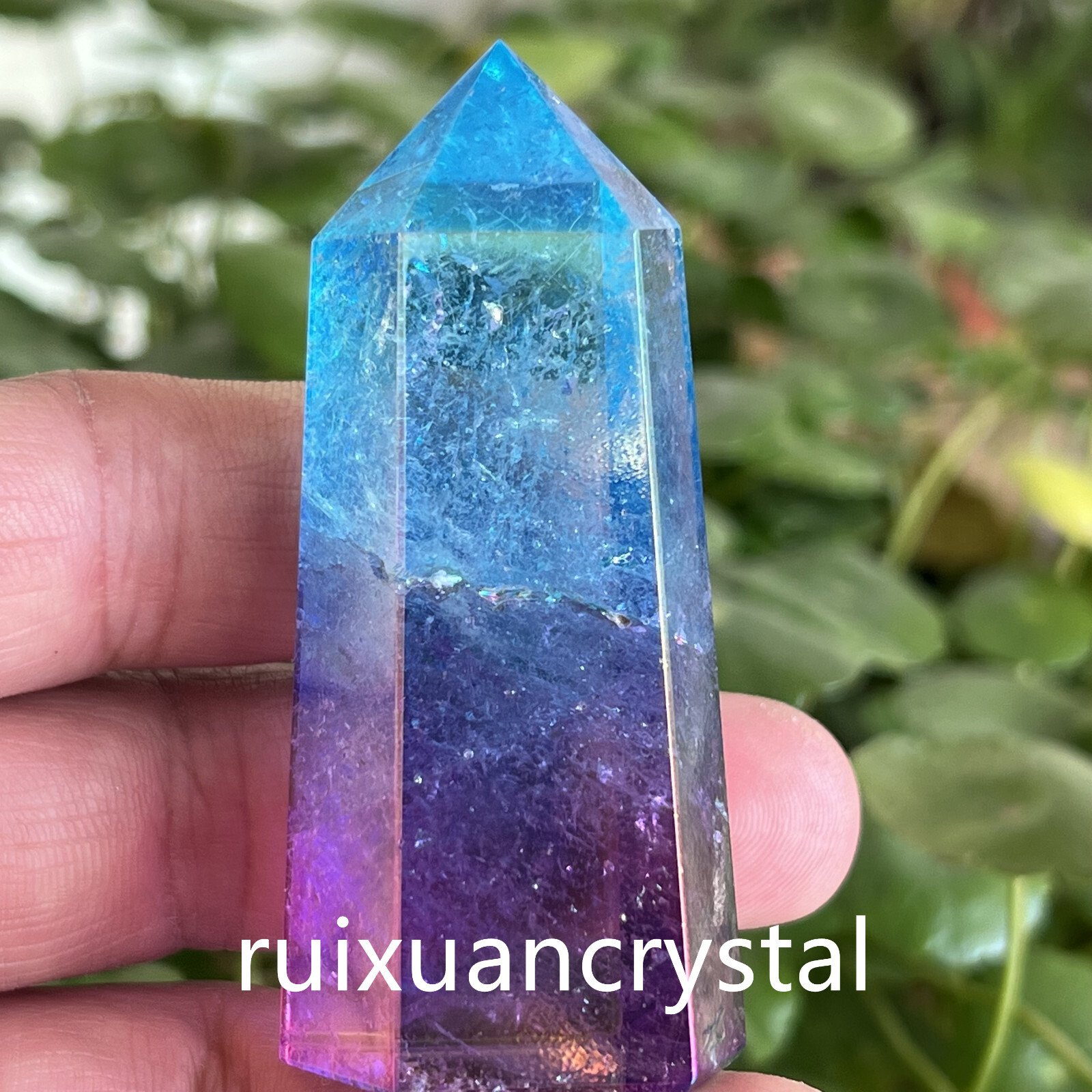 1pc Natural Titanium Rainbow Quartz Obelisk Wand Crystal Tower Point Healing
