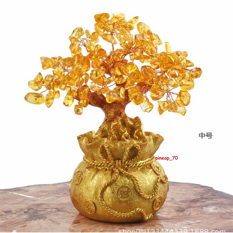 Luck Wealth Home Decoration Chinese Feng Shui Money Golden Crystal Tree Bonsai