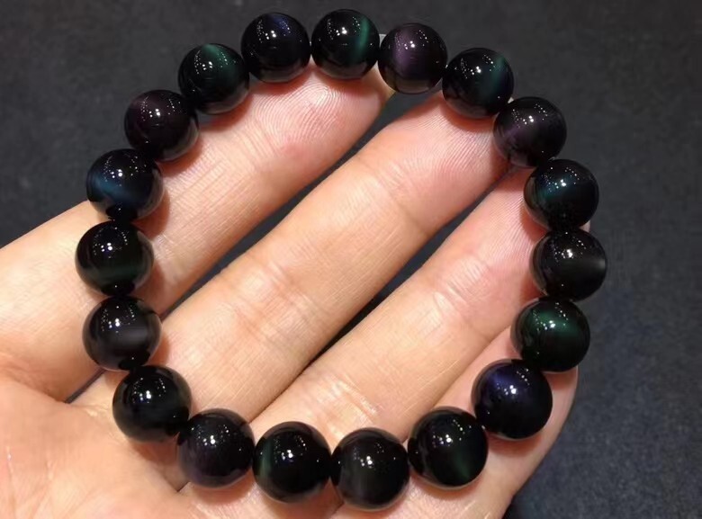 Natural Colorful Obsidian Cat’s eye Gemstone Beads Bracelet AAAA 10mm