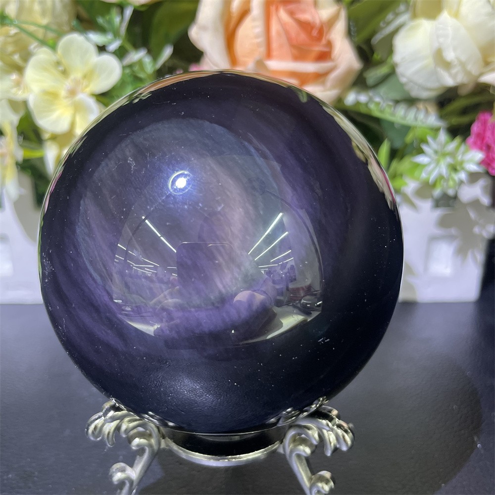 2LB 3.5″ Natural Rainbow Obsidian Sphere Ball Carved Crystal Quartz Decor Reiki