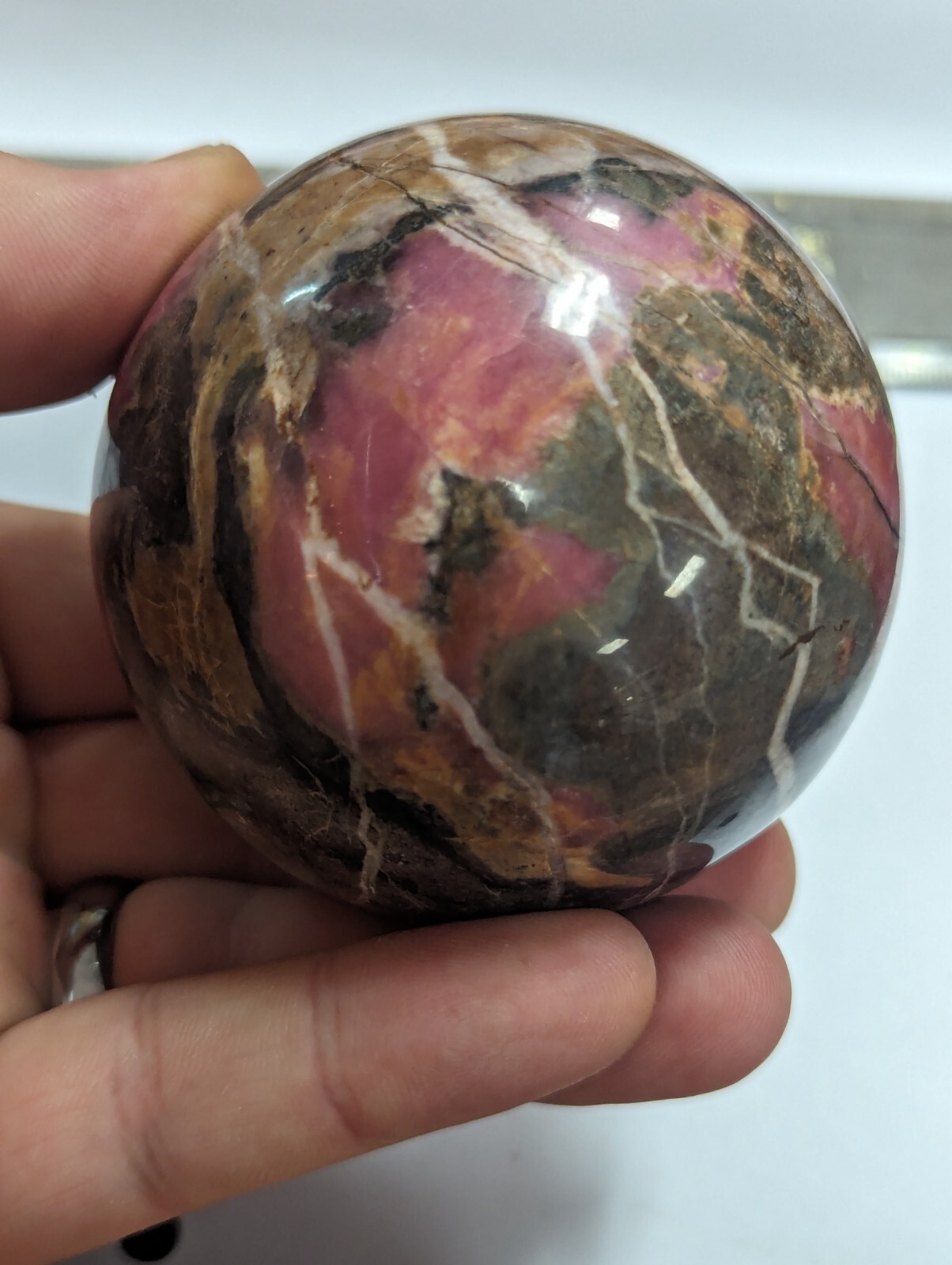 Huge Polished Pink Rhodonite Large Sphere Ball Orb Display Big 742g