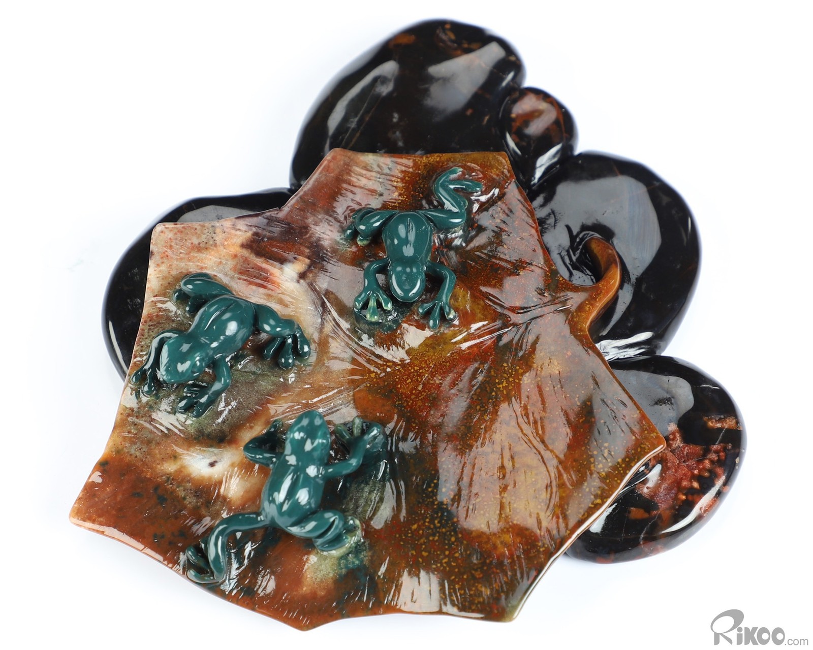 4.7″ Indian Agate Hand Carved Crystal Frogs Sculpture, Crystal Healing