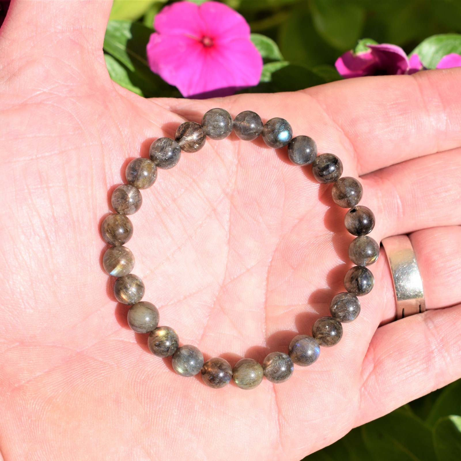 CHARGED Premium Labradorite Crystal 8mm Bead Bracelet + Selenite Heart