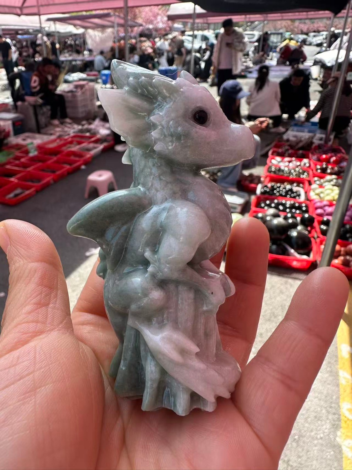 1pc Natural Jade Quartz Carved Little Dragon Skull Reiki Healing Decor