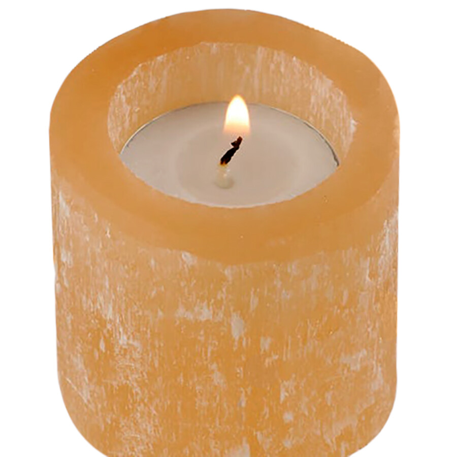 Peach Selenite Crystal Candle Holder Smooth Natural Stone Carved Tea Light Holde