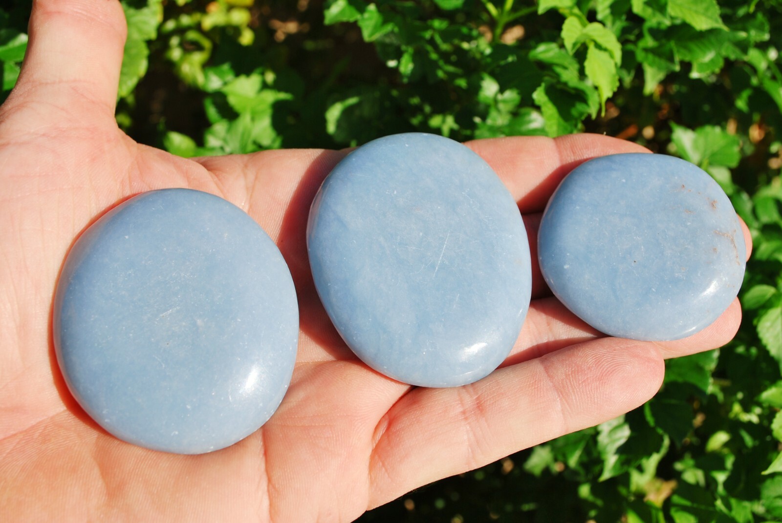 LG CHARGED 2″ Angelite Crystal Hand-Carved Palm / Worry Stone Peaceful Energy!