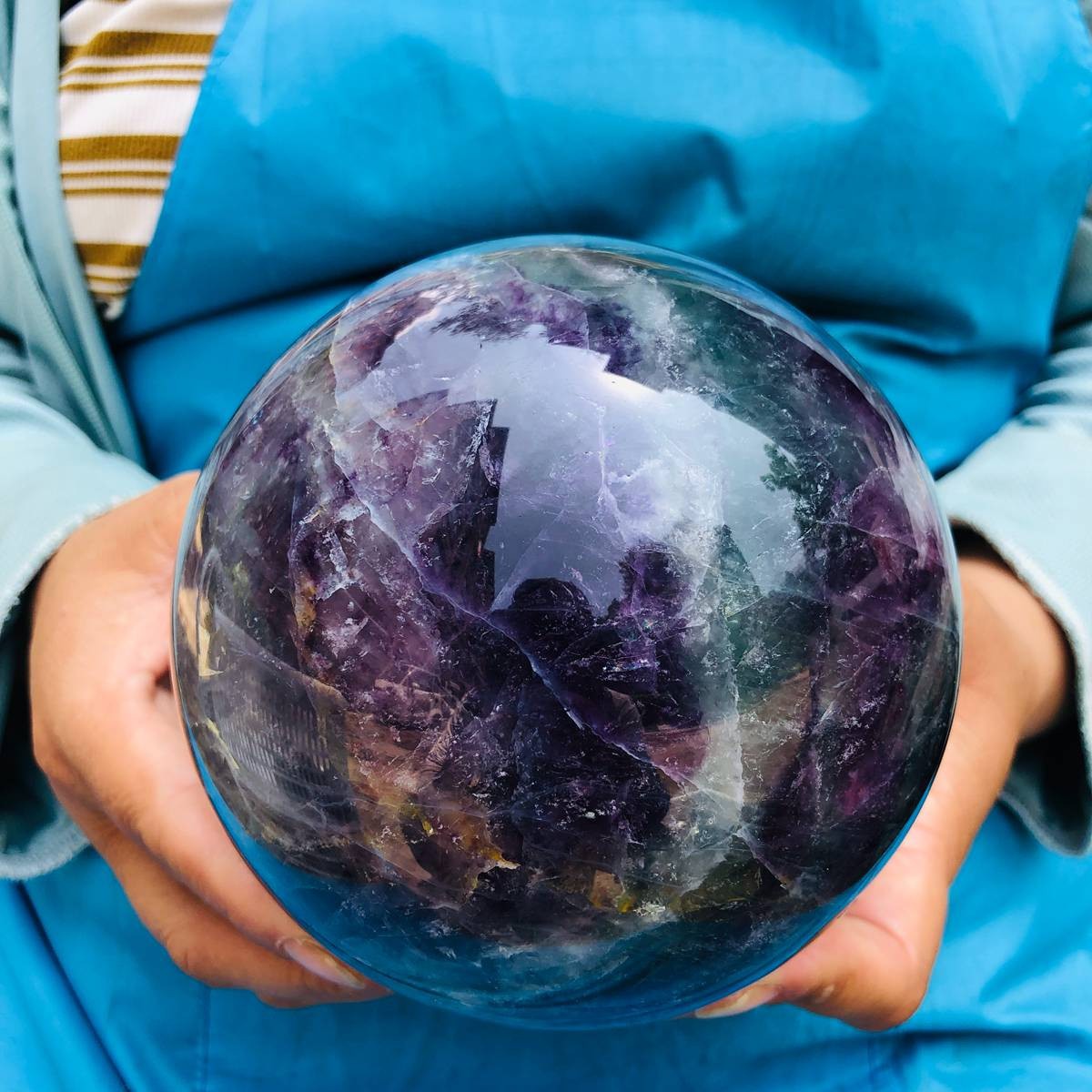 5.98LB Natural rainbow fluorite sphere quartz crystal polished ball healing