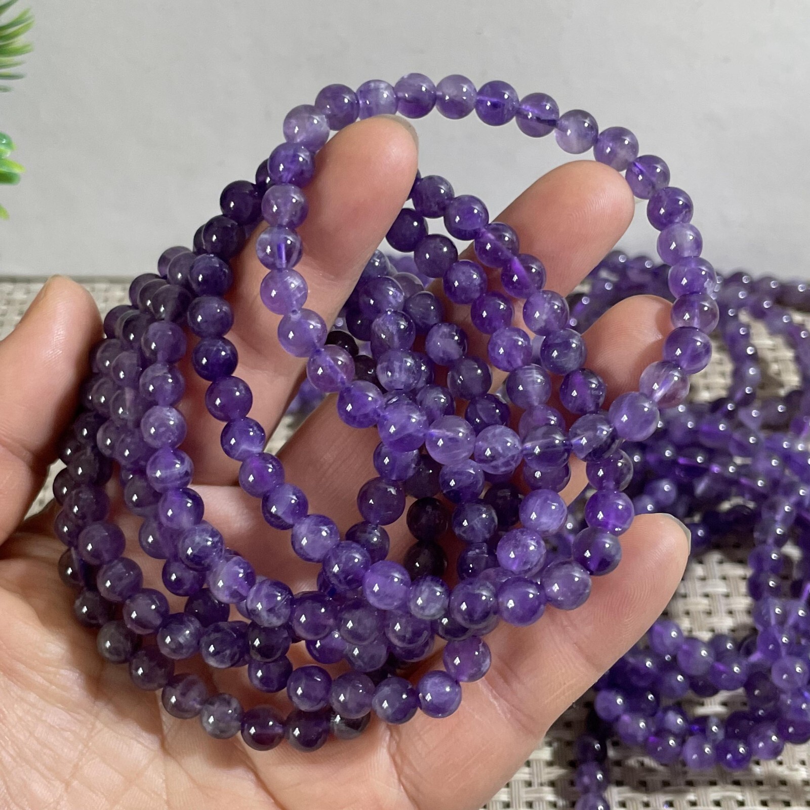 Wholesale 5Pcs Natural amethyst gem stone 6mm Quartz Crystal Stretch Bracelet