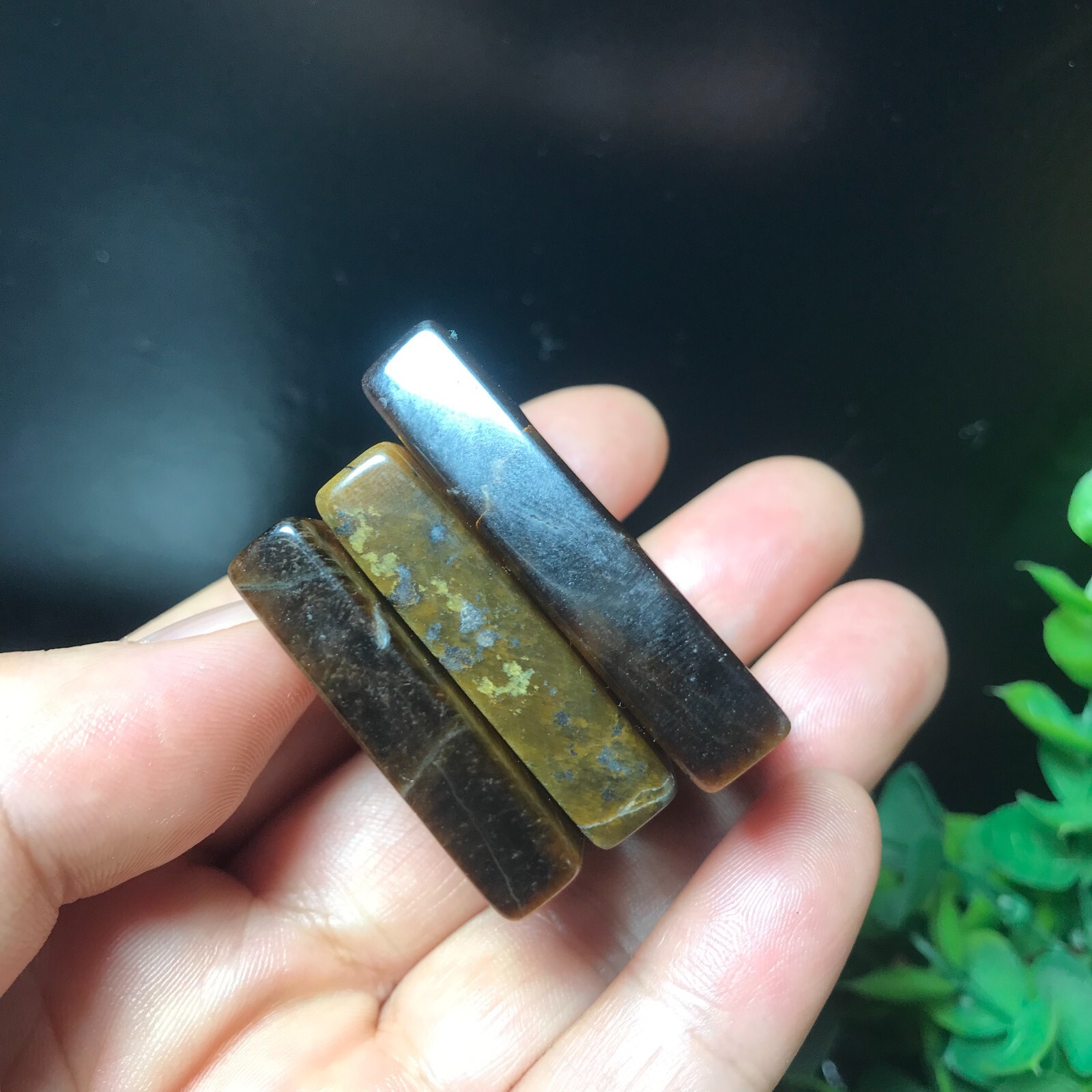3pcs 58g Natural Tiger Eye Gemstone rectangular pendant 865