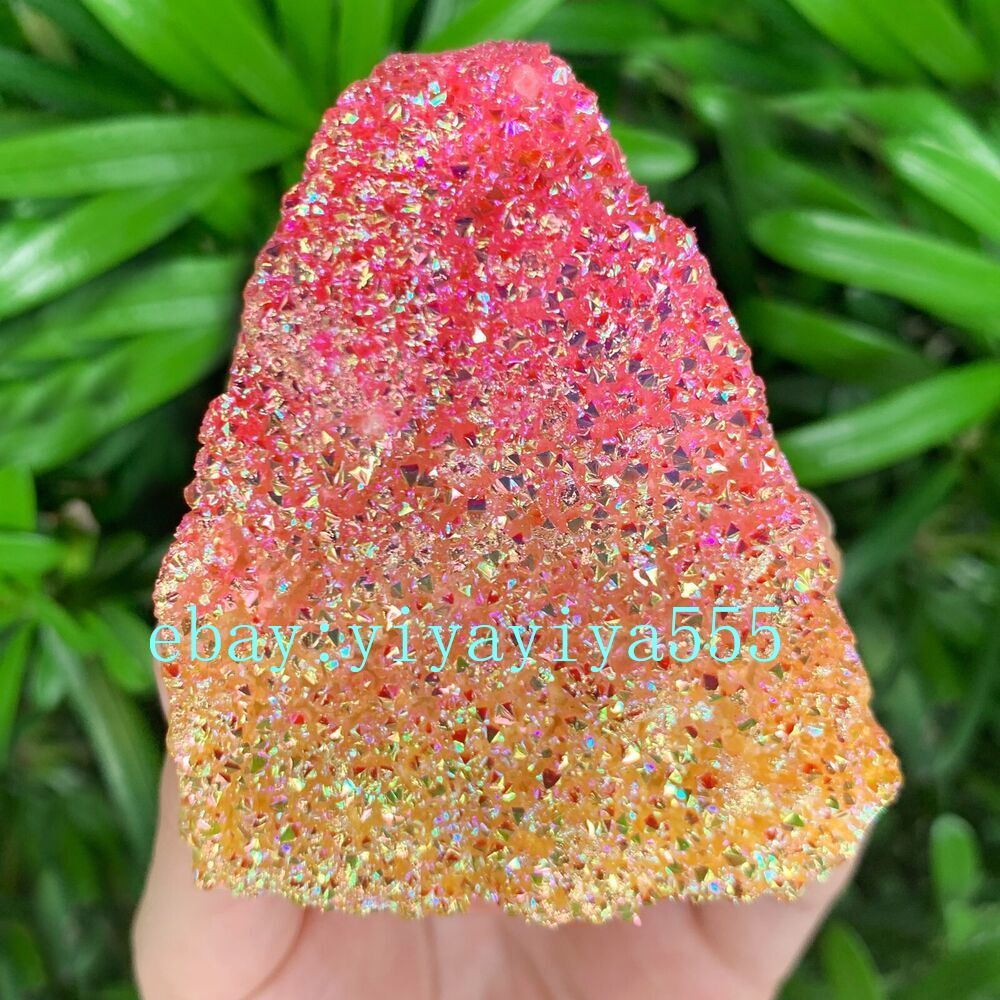 Raw Angel Aura Pink Yellow Cluster Titanium Geode Quartz Crystal VUG Specimens