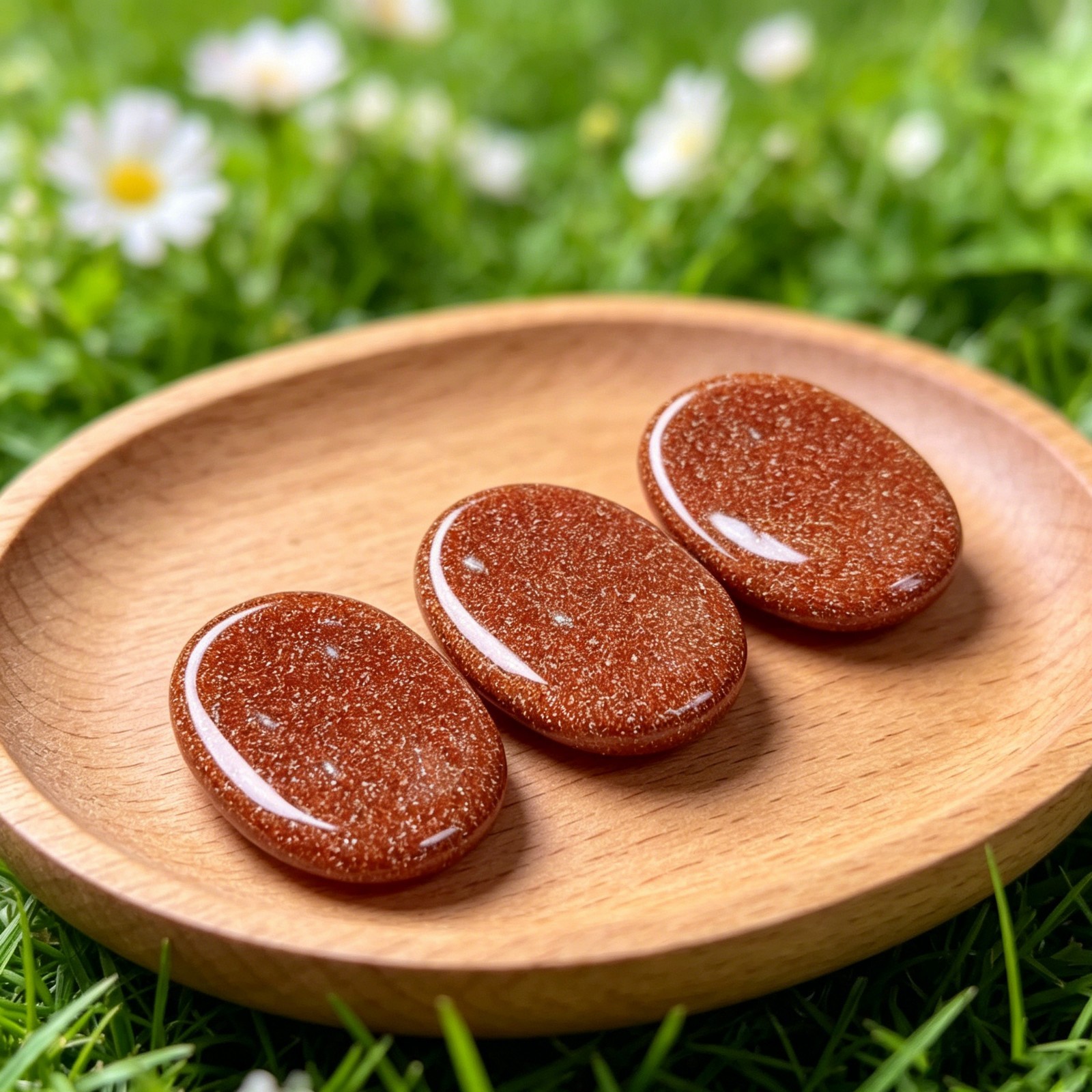 3pcs Natural Red Goldstone Worry Stone Anxiety Relief Pocket Minerals Specimens