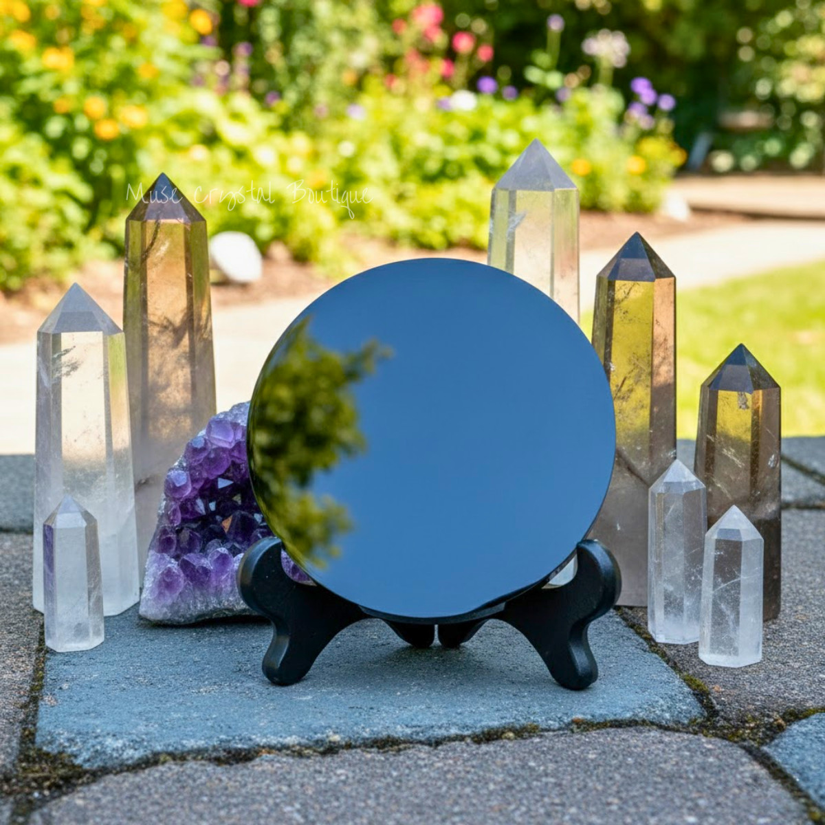 Black Obsidian Scrying Mirror Polished Healing Crystal Spiritual Decor Gift 1Pc