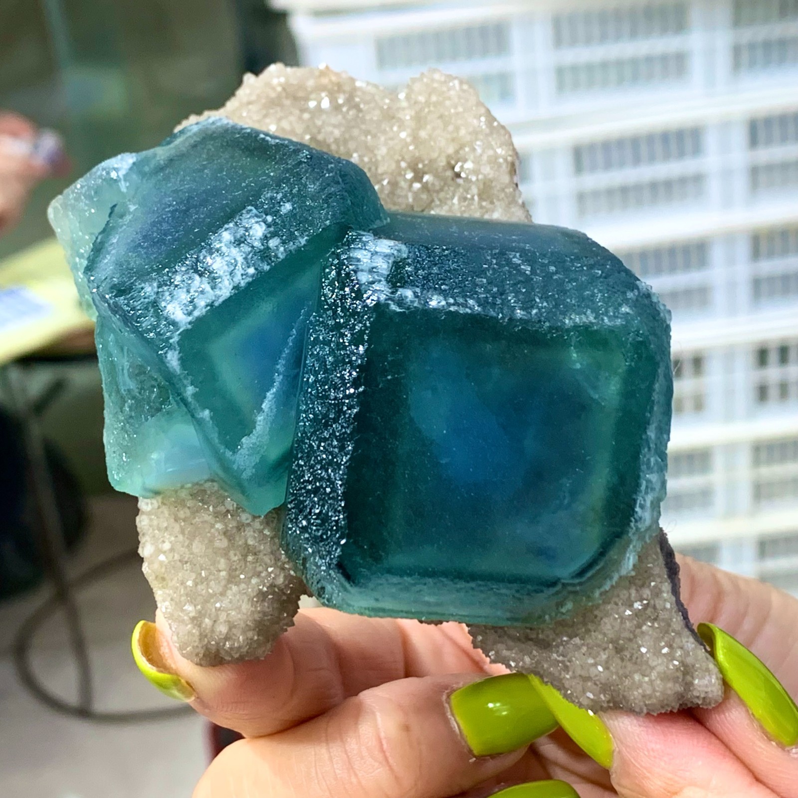 292G Natural Green Phantom Cube fluorite crystal mineral specimen/xianghualing