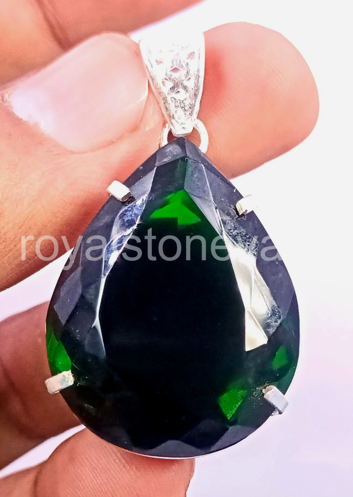 91 Ct Natural Green Emerald Pear Shape 925 Silver Pendant IGL Gemstone 6AHG