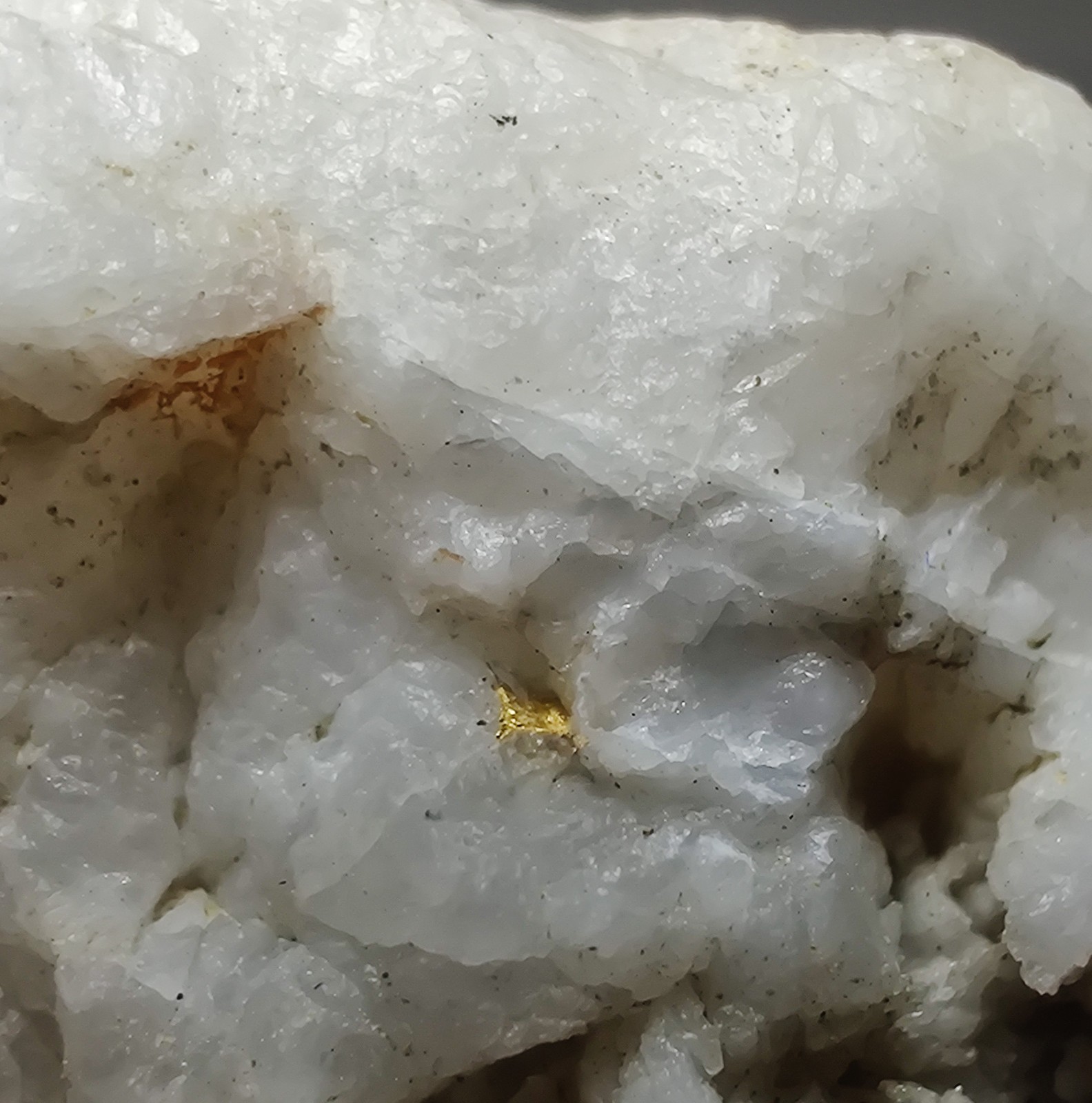 Gold on Milky Quartz with Psilomelane. North Carolina. 15 grams.
