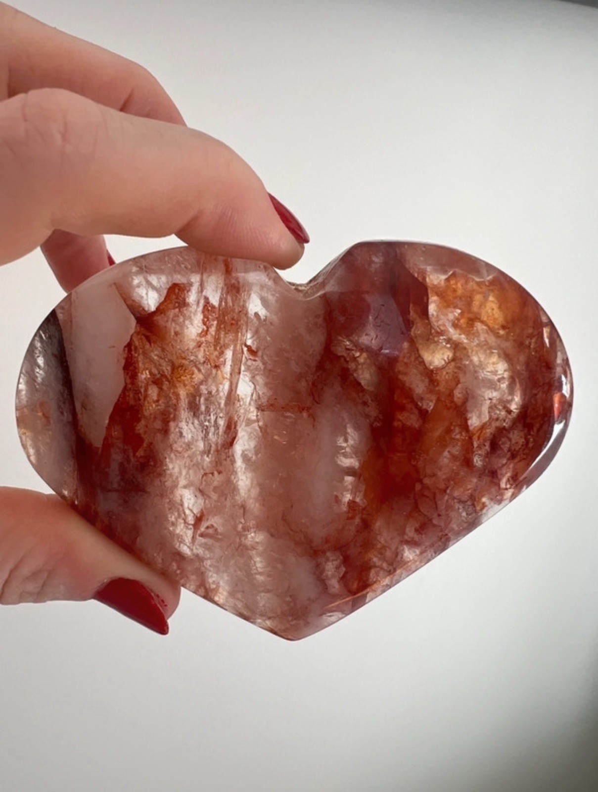 165g -Fire Quartz-Hematoid Quartz | Red Cloud Inclusions | Carved Heart & Stand