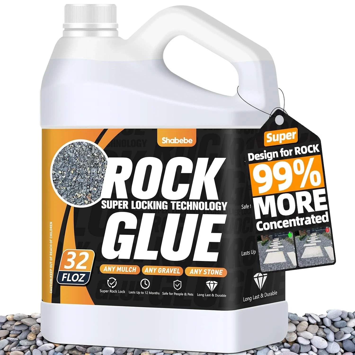 Rock Glue, Mulch Glue 32OZ- Fast-Drying Adhesive for Landscaping Rocks, Small