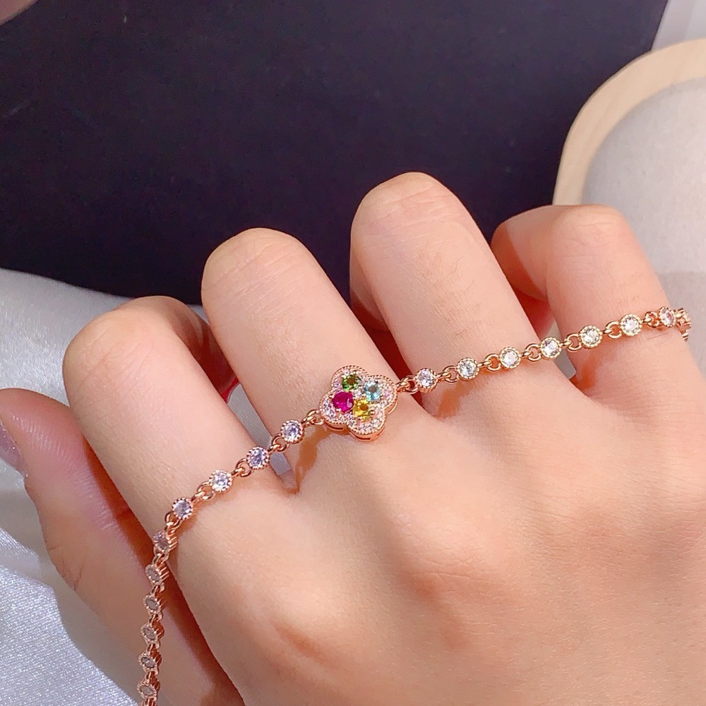 Natural tourmaline bracelet Gemstone jewelry S925 Silver Plated 18K Gold Gift