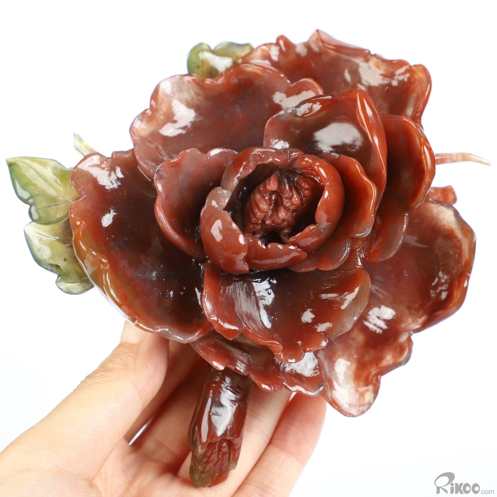 4.7″ Indian Agate Hand Carved Crystal Flower Sculpture, Crystal Healing