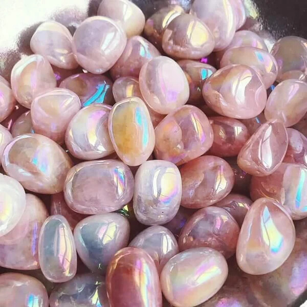 3Pcs Angel Aura Rose Quartz Tumble Pocket Stone Rocks Crystal Mineral Specimens