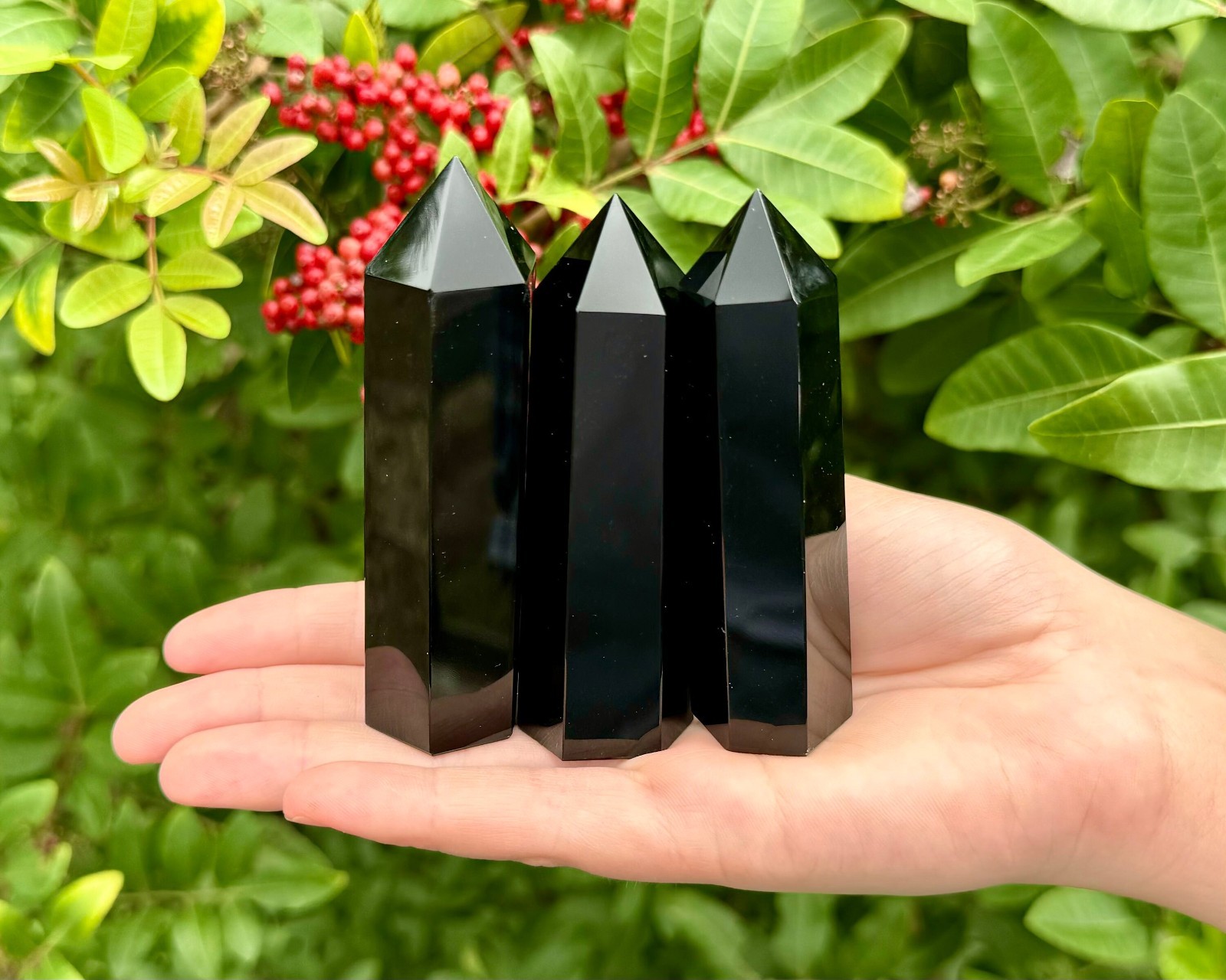 Natural Black Obsidian Tower Point Healing Crystal Obelisk Gemstone Tower Wand