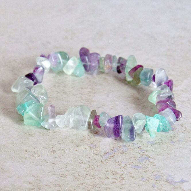 Fluorite Stone Elastic Raw Bracelet