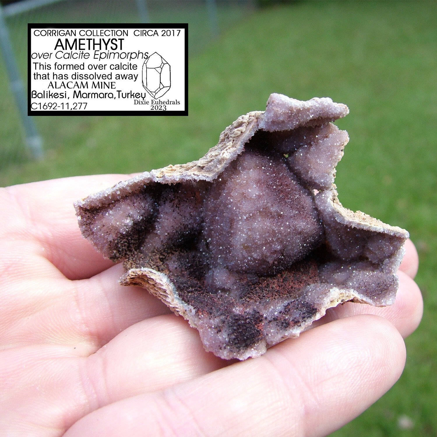AMETHYST CRYSTAL DRUSE EPIMORPH AFTER CALCITE ALACAM MINE TURKEY DRUSY