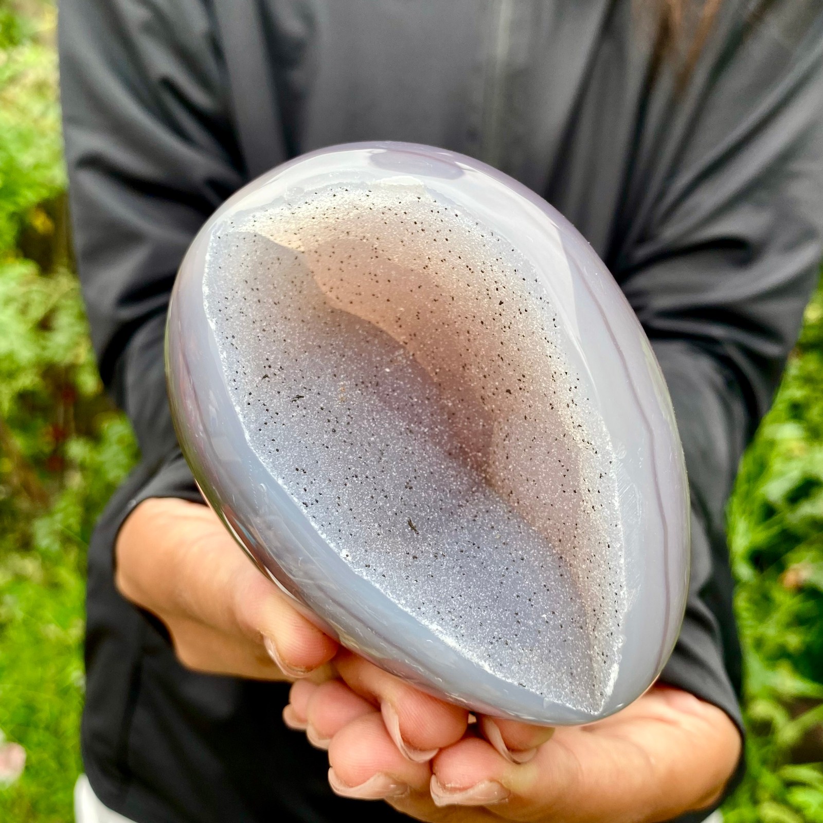440G Premium Natural Agate Geode Egg Polished Gemstone Egg Healing Mineral Disp