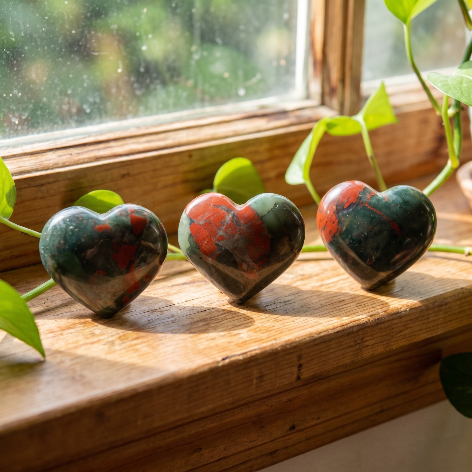 Large African Bloodstone Crystal Heart 7-8cm Natural Polished Palm Stone Decor