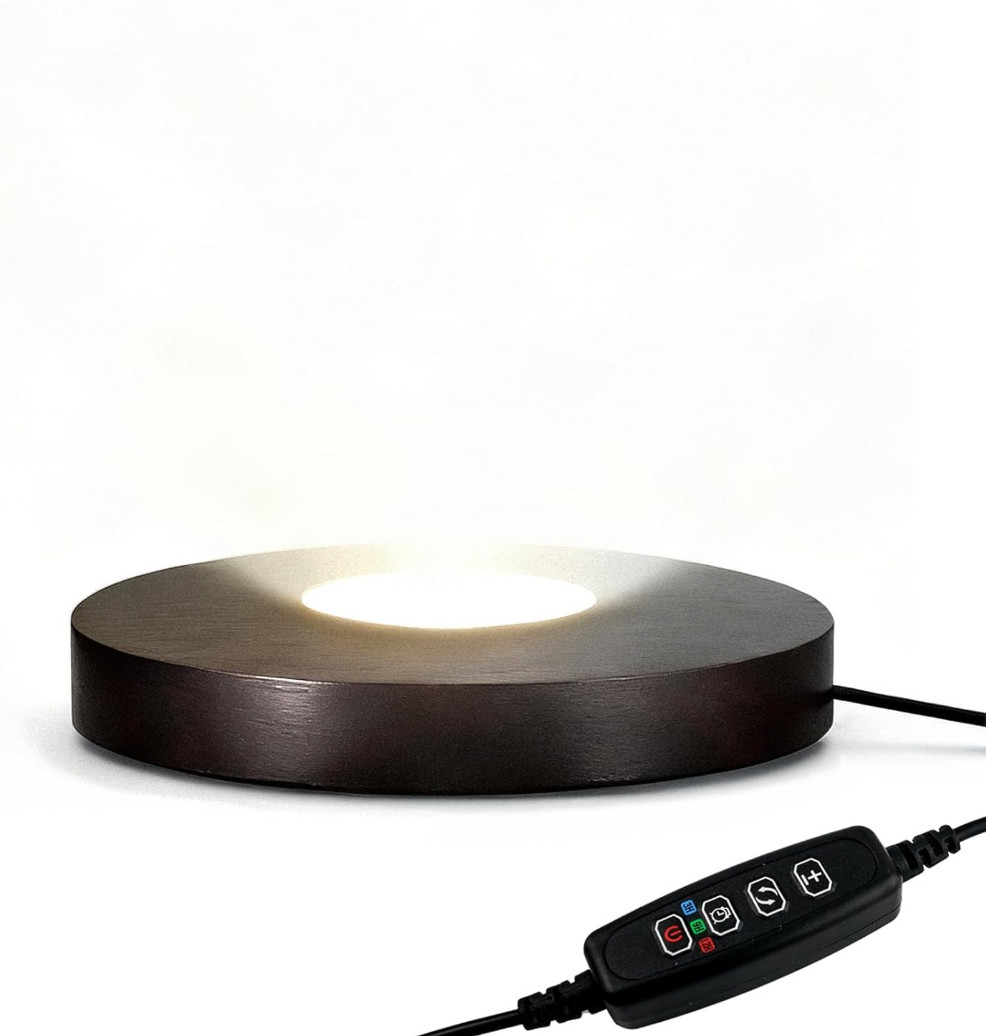 Wood LED Light Base – Crystal Display Base for Glass Art/Acrylic, 3 Light Mod…