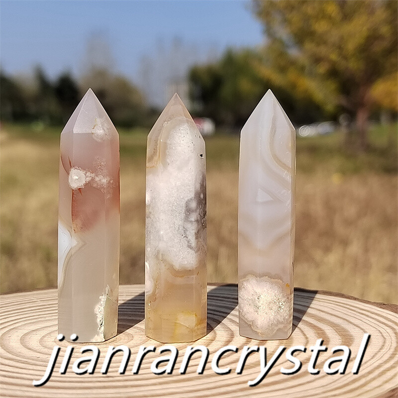 3pcs Natural Sakura Jasper Quartz Obelisk Crystal Wand Point Tower Healing 5.5cm