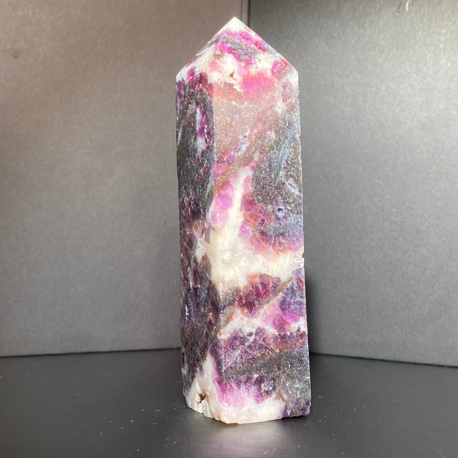 300G Natural Rainbow Fluorite Obelisk Quartz Crystal Wand Tower Point Healing