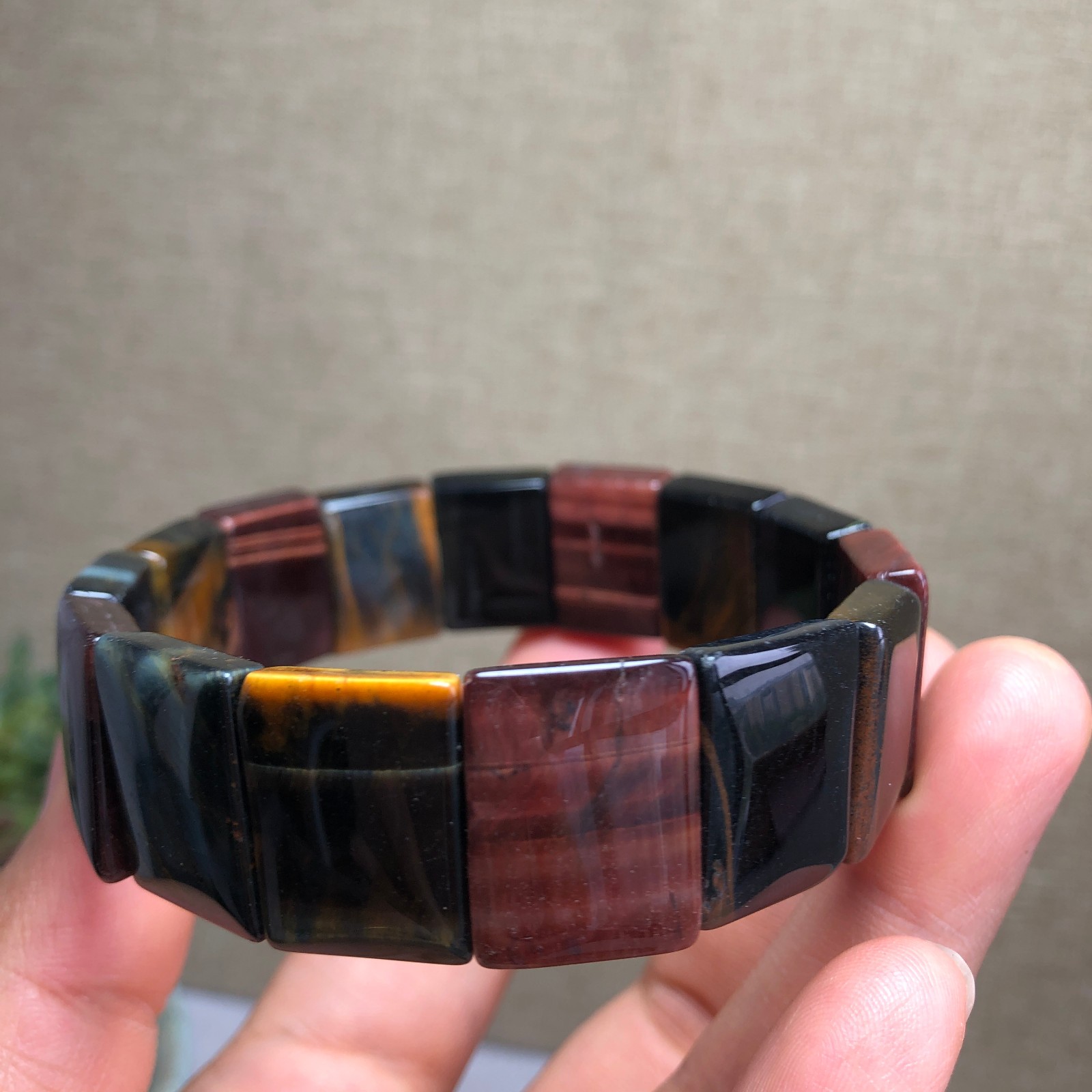 Natural Tiger’s Eye Stone Bracelet Brown Gemstone Stretch Bracelet Handmade 6157