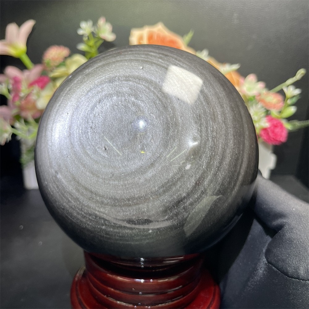 3.9LB 4.3″ Natural A+ Silver Obsidian Sphere Ball Crystal Quartz Mineral Reiki