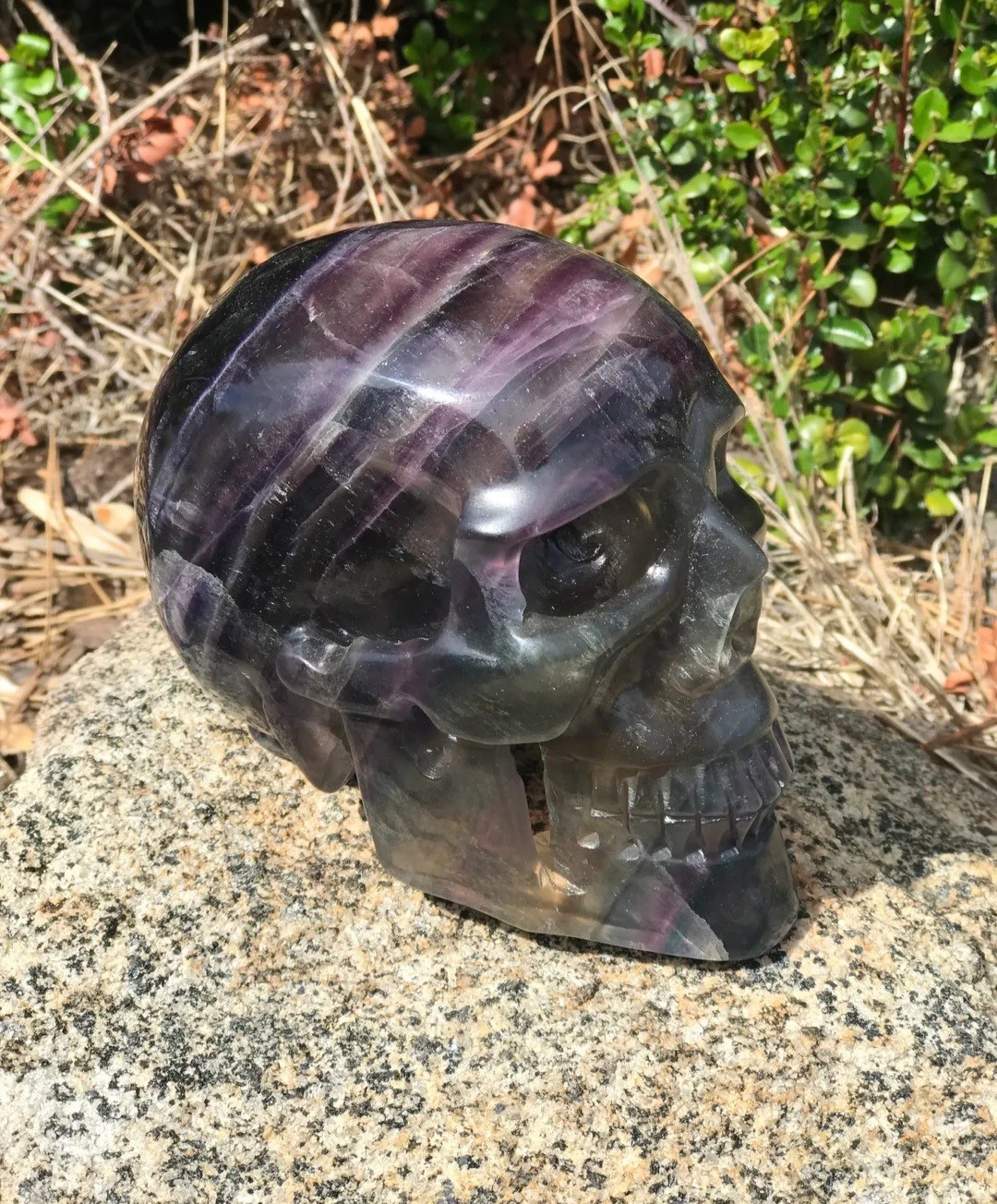 3.8LB 5″ Natural A+Rainbow Fluorite Skull Realistic Cut Carving Decor Reiki Heal