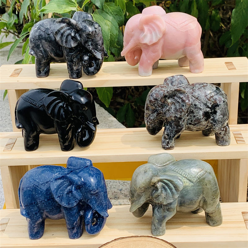 6pc Natural mix material elephant carved Quartz Crystal stone skull Reiki