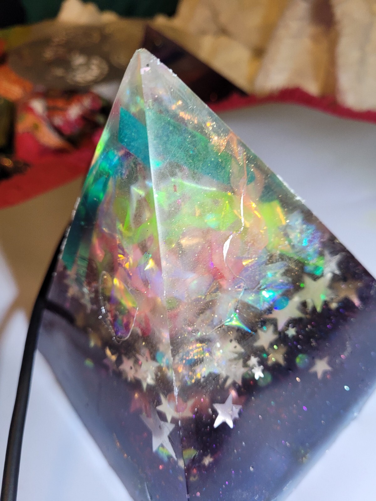 Natural Gemstone Crystal Sphere 3D Orgonite Epoxy Pyramid Energy Tower Healing