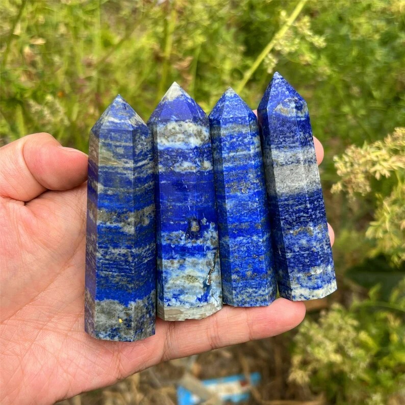 Natural Lapis Lazuli Healing Chakra Crystal Wands Reiki Obelisk Tower Decoration