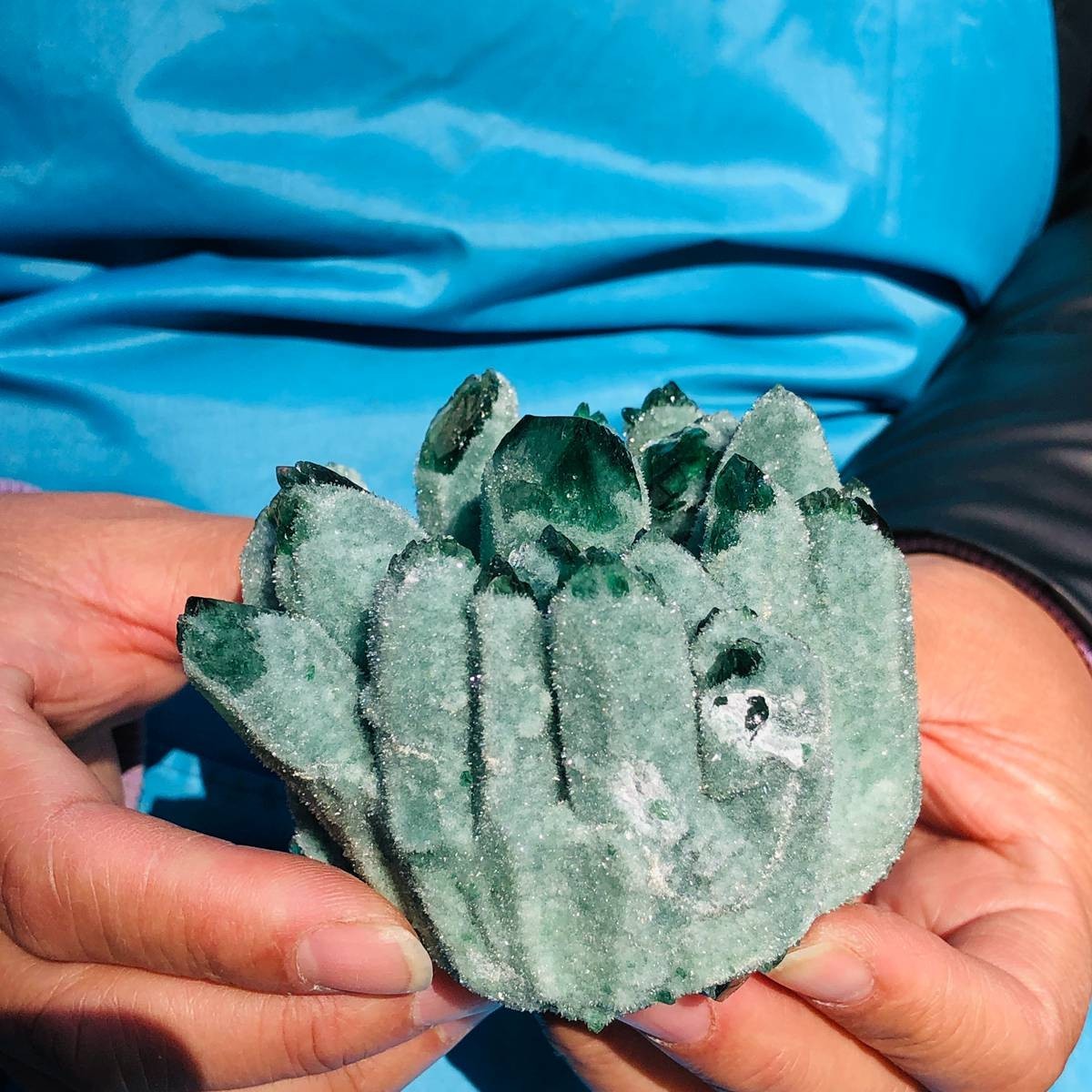 3pieces 2.53LB New Find green PhantomQuartz Crystal Cluster MineralSpecimen 3466