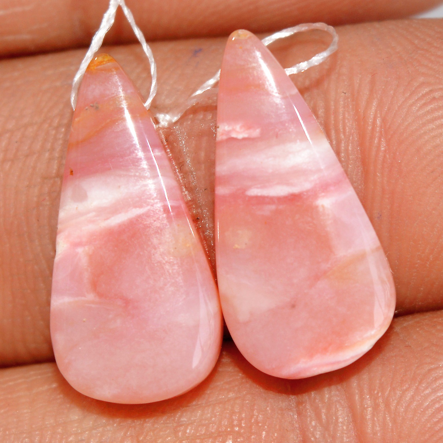 13 Cts Natural Pink Opal Cabochon Gemstone Side Drill Earring Pair 20x10mm #P497