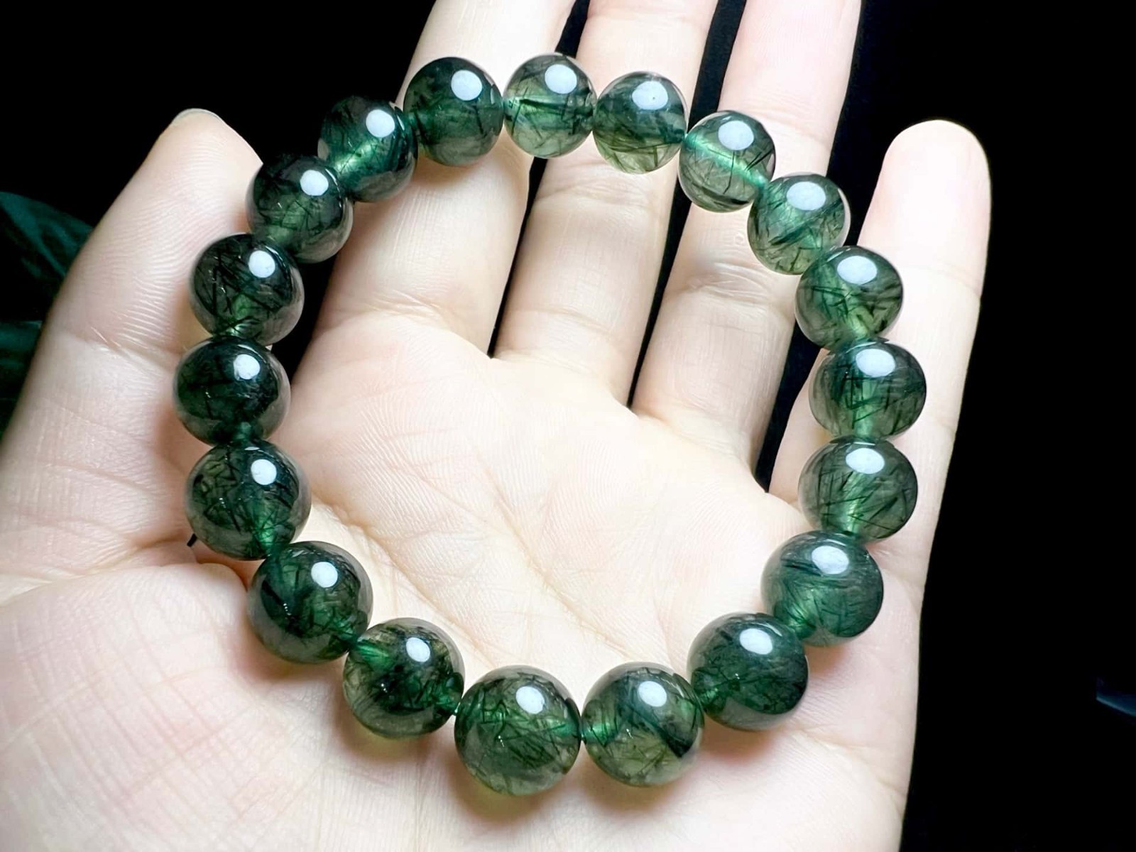 10.5mm Top Natural Green hair crystal bracelet Quartz Crystal Healing Repair AAA