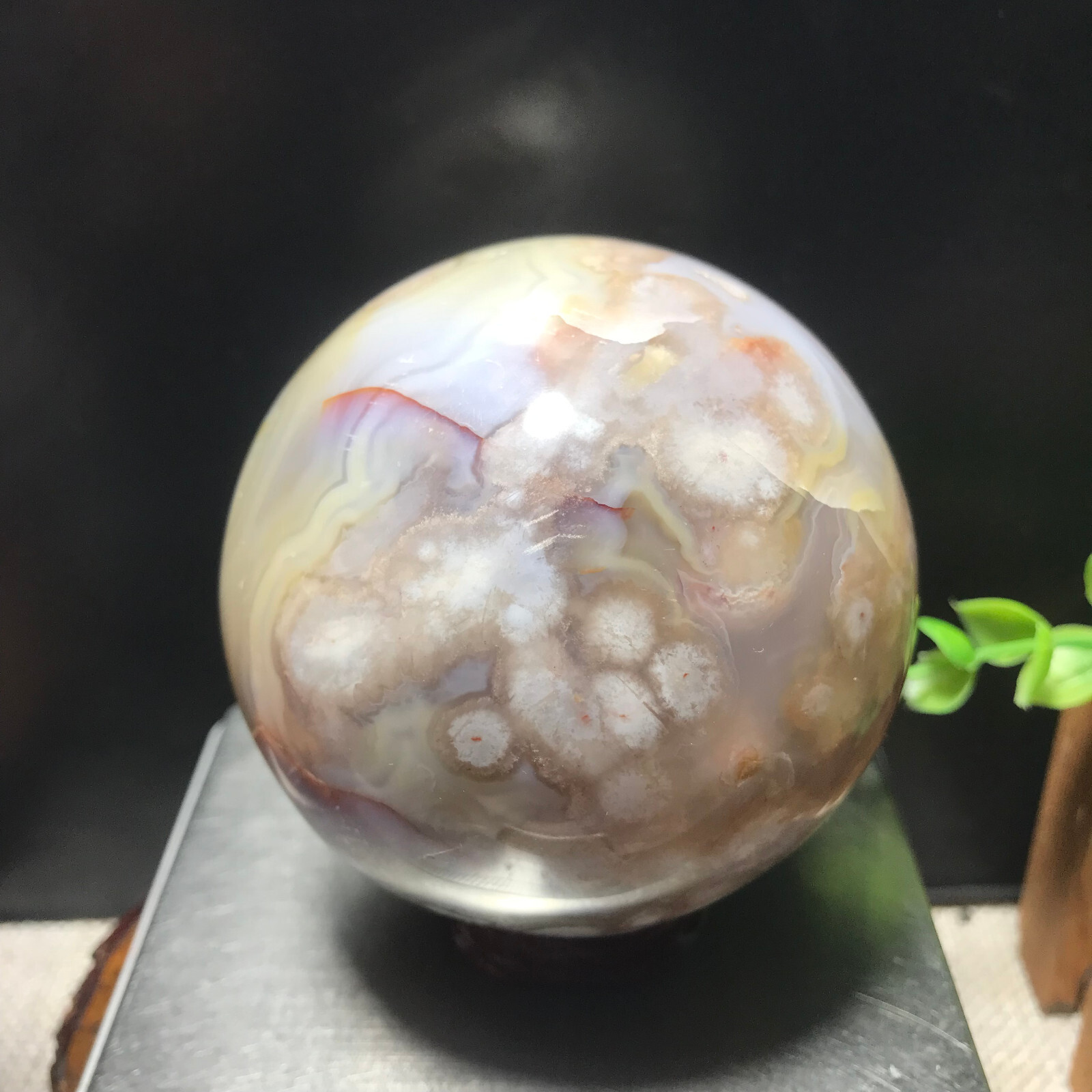 566g 73mm Sakura Agate Cherry Blossom ball Quartz Crystal Healing 242