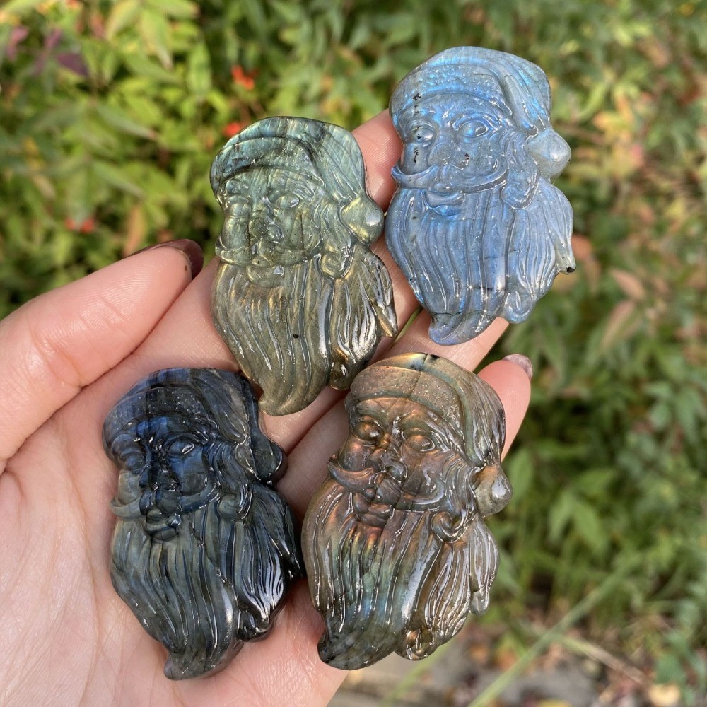 Natural Labradorite Santa Sculpture Christmas Crystal Reiki Healing Decor 2pcs