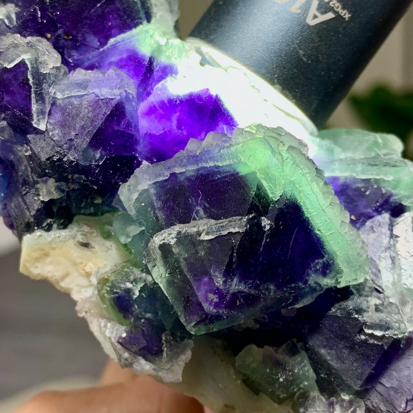 294G Rare transparent purple octahedron fluorite mineral crystal sample/China