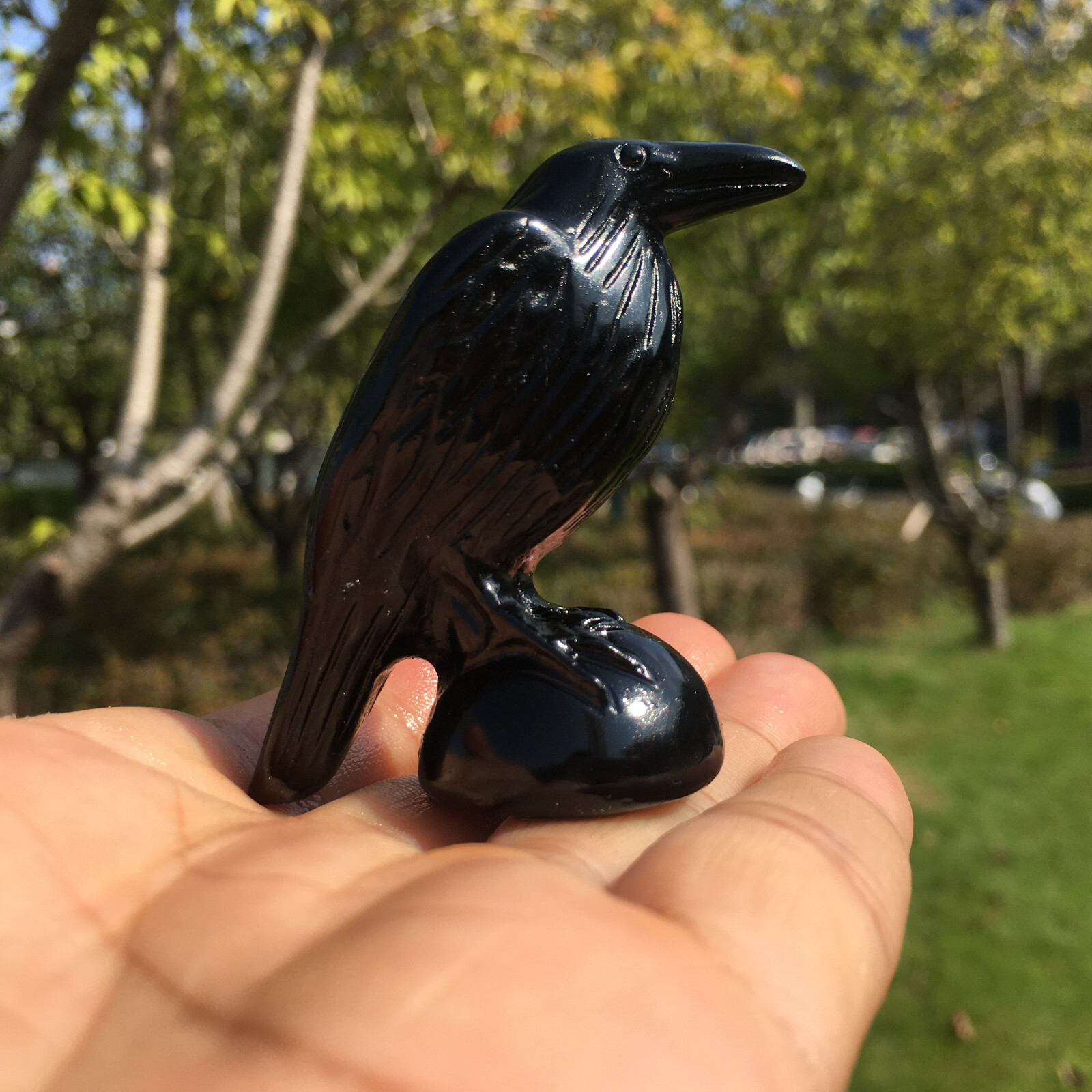 2” Natural Obsidian Quartz Crystal Carved Raven Skull Reiki Crow Healing 1pc
